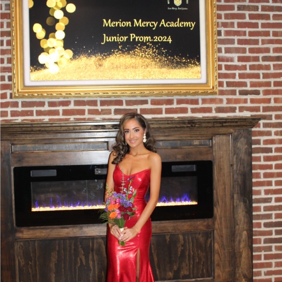 Meredith Embellished Satin Gown (Deep Red) main image 1